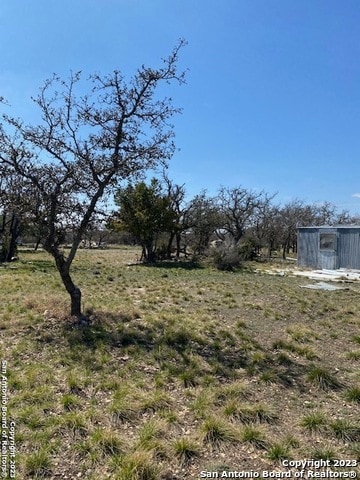 view of yard with a rural view and a storage unit