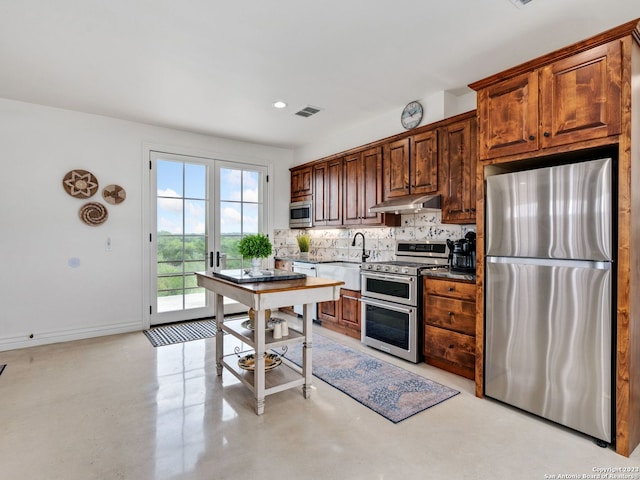 kitchen with backsplash, stainless steel appliances, and sink