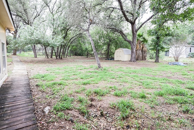 view of yard with a shed