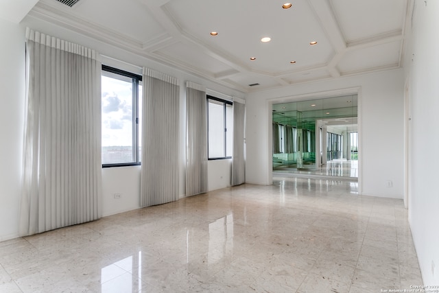 tiled spare room with coffered ceiling