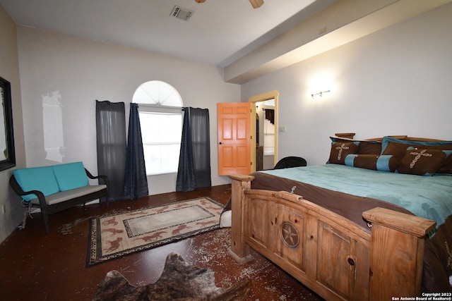 bedroom featuring ceiling fan