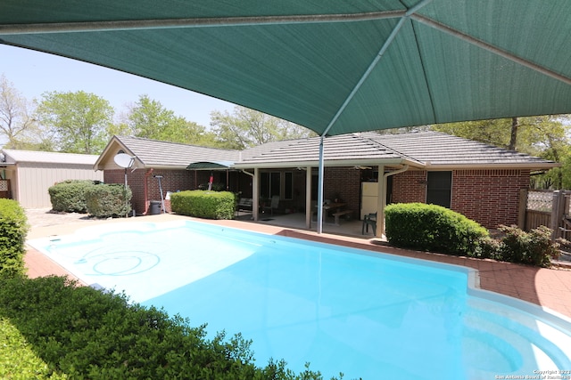 view of swimming pool featuring a patio area