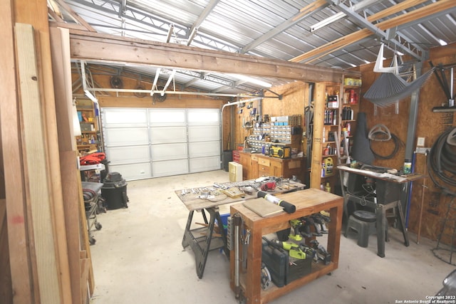 garage featuring a workshop area