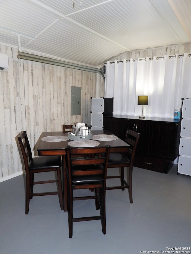 dining room with concrete floors