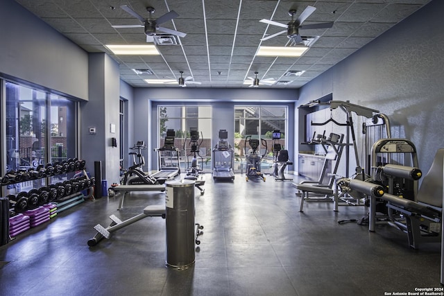 gym with a drop ceiling