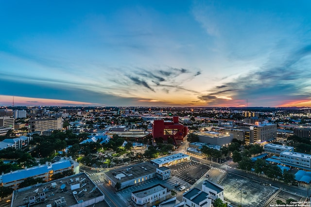 view of aerial view at dusk