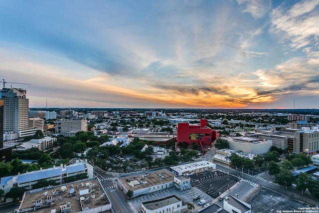 view of aerial view at dusk