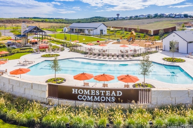 view of pool featuring a patio area