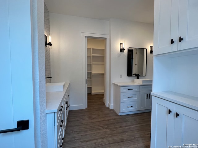 bathroom featuring hardwood / wood-style floors and vanity