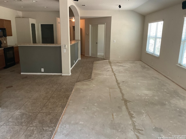 spare room featuring lofted ceiling