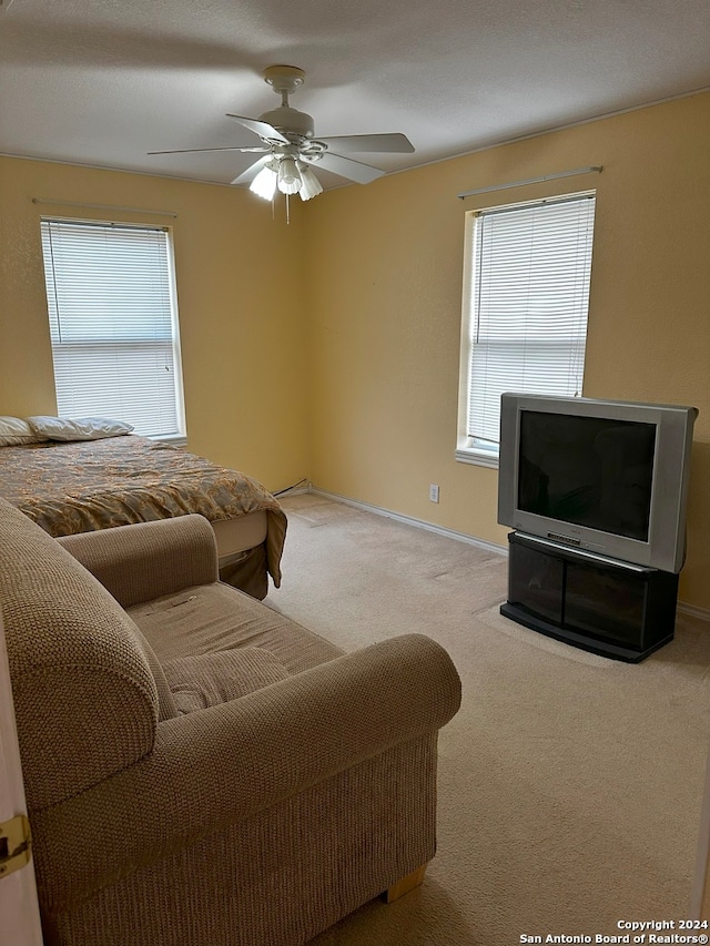 bedroom featuring carpet and ceiling fan