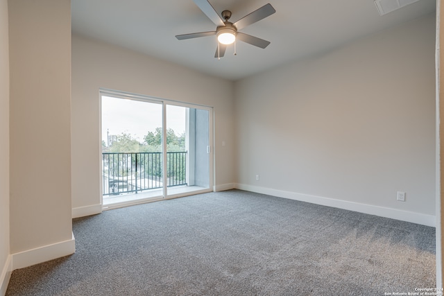 unfurnished room featuring carpet floors and ceiling fan