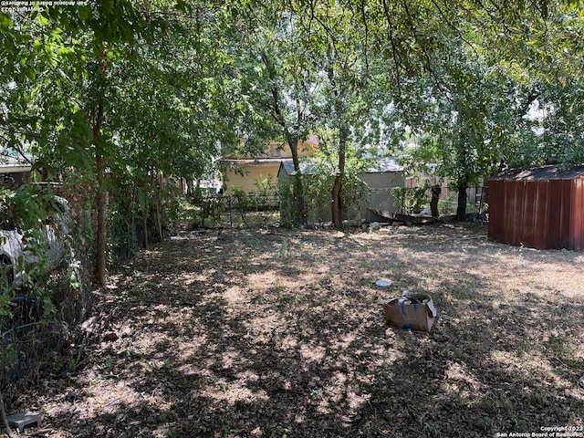 view of yard with a storage unit