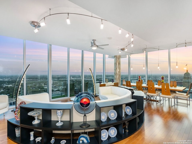 interior space featuring ceiling fan