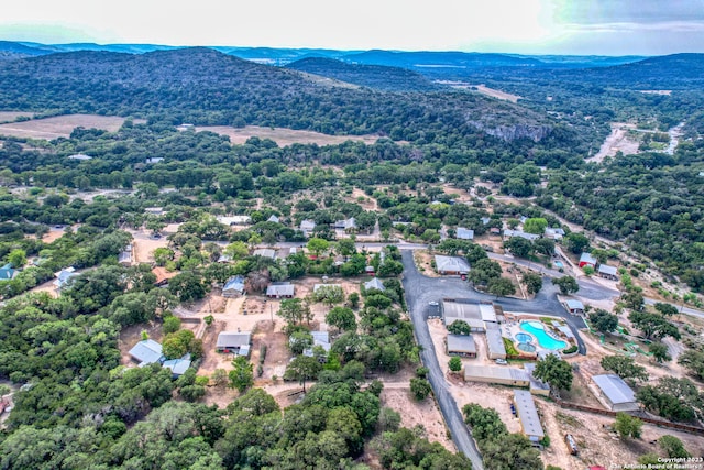 birds eye view of property featuring a mountain view