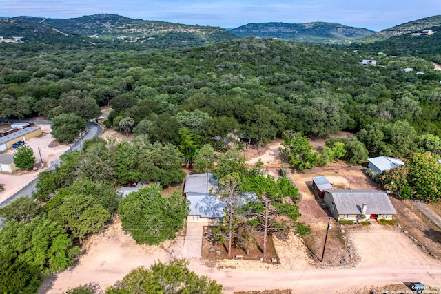 drone / aerial view featuring a mountain view