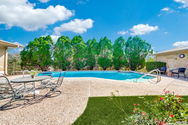 view of swimming pool featuring a patio area