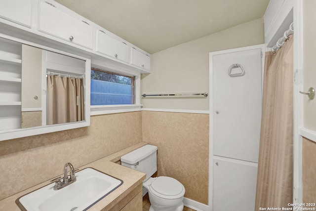 bathroom featuring oversized vanity and toilet