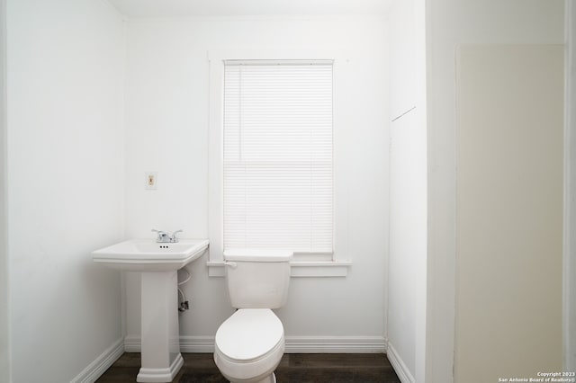 bathroom with wood-type flooring and toilet