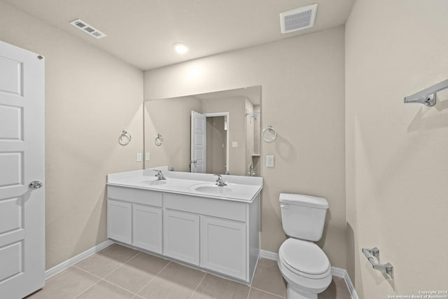 bathroom featuring a sink, visible vents, toilet, and tile patterned flooring