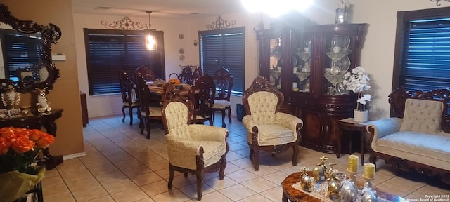 living area with light tile floors