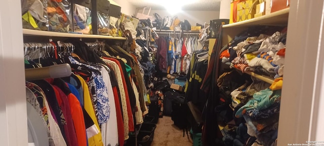 spacious closet featuring dark colored carpet