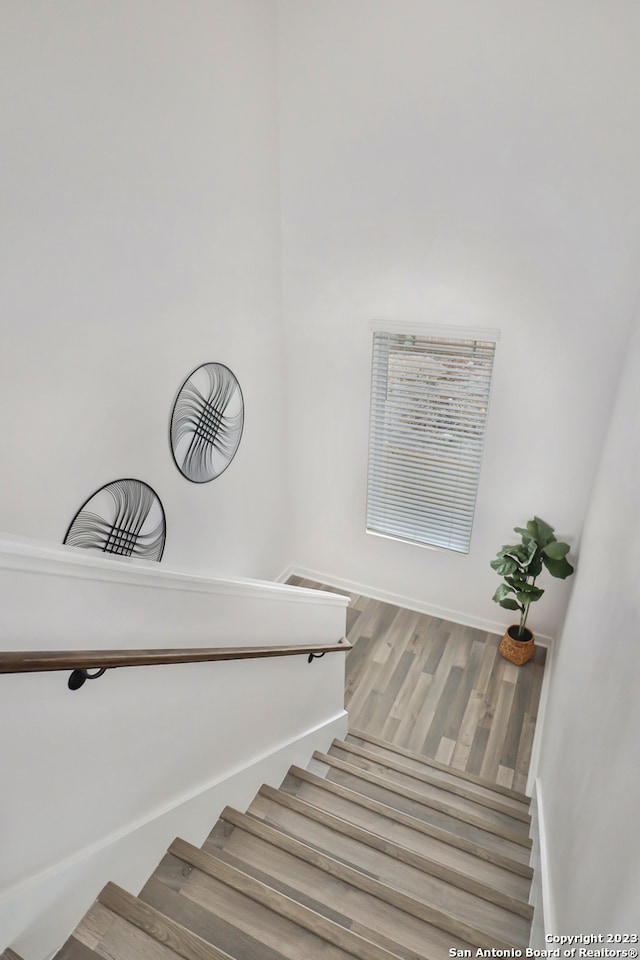 stairs with hardwood / wood-style flooring