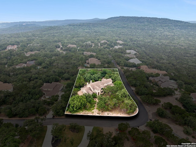 bird's eye view with a mountain view