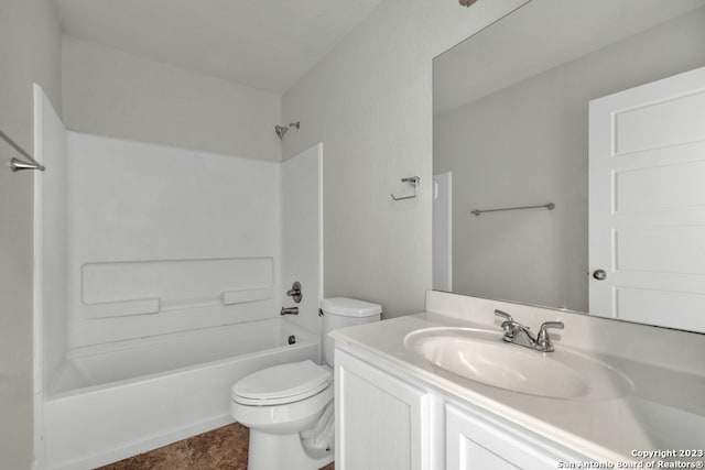 full bathroom featuring vanity, tile flooring, toilet, and washtub / shower combination