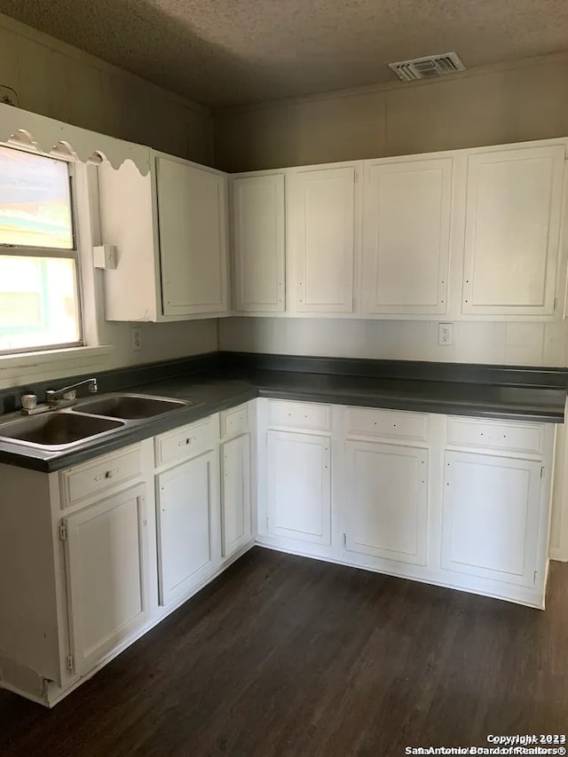 kitchen featuring white cabinets, dark wood-type flooring, and sink