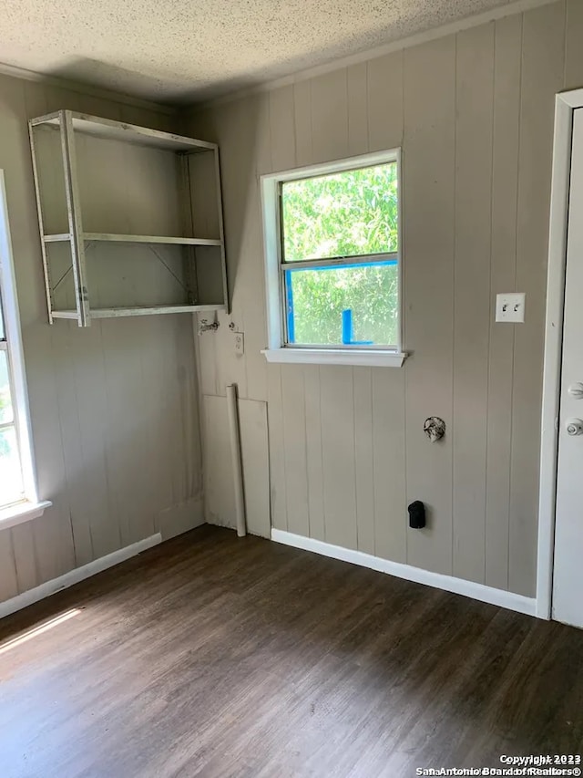 spare room featuring dark hardwood / wood-style flooring, a healthy amount of sunlight, and a textured ceiling