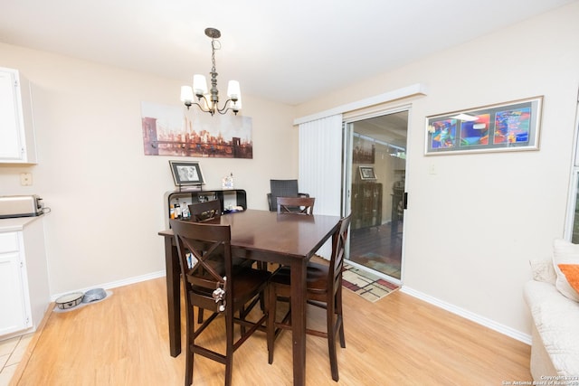 dining space with an inviting chandelier and light wood-type flooring