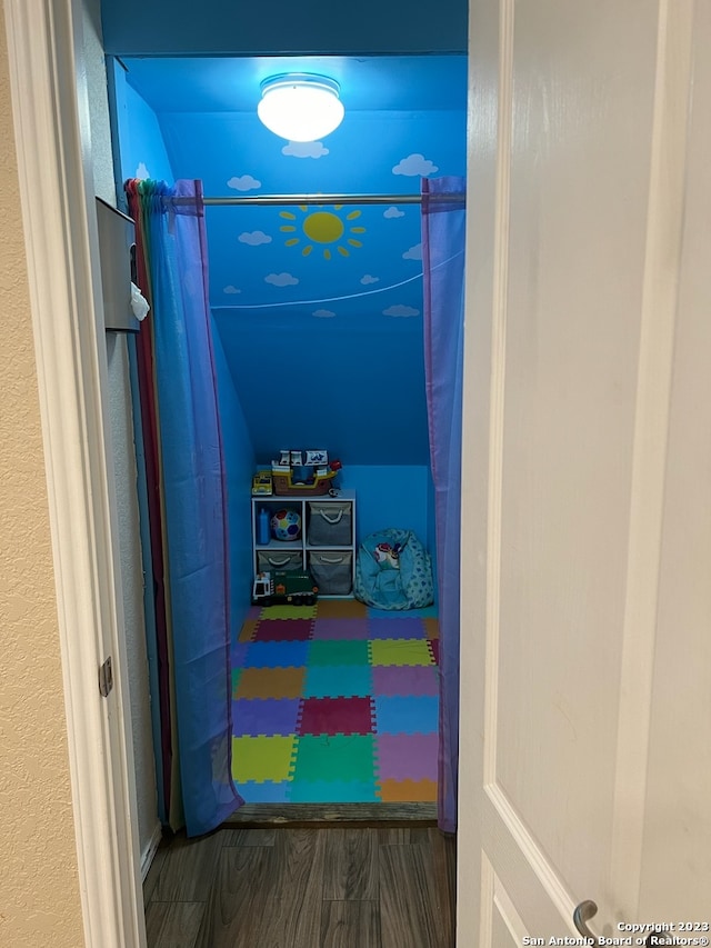 bathroom with wood-type flooring