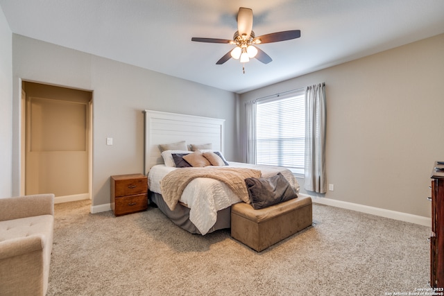 bedroom featuring carpet and ceiling fan