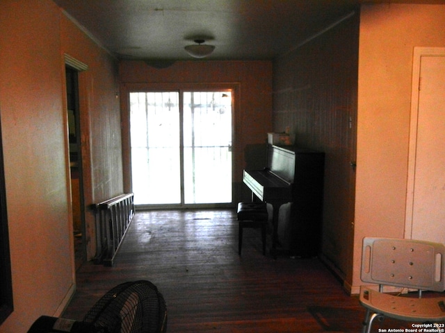 hall with hardwood / wood-style floors and radiator