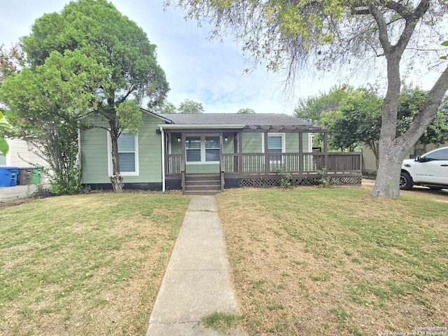 ranch-style home with a front lawn
