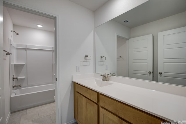 full bathroom featuring shower / bathing tub combination, tile patterned flooring, vanity, and toilet