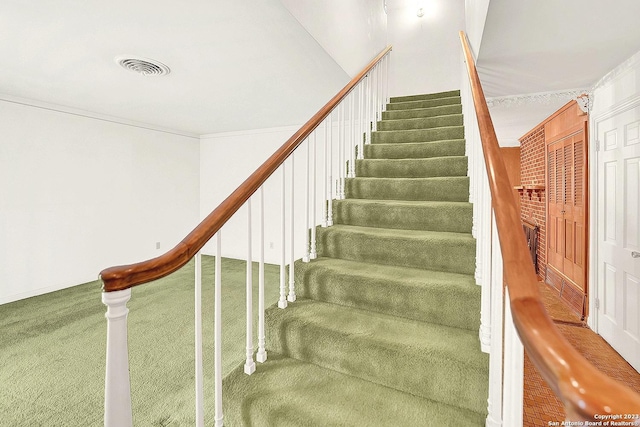 stairway with carpet flooring