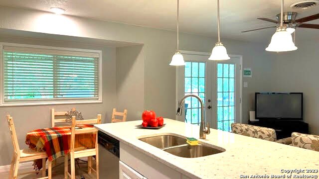 kitchen featuring plenty of natural light, sink, ceiling fan, and dishwasher