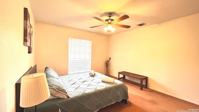 bedroom featuring ceiling fan and carpet flooring