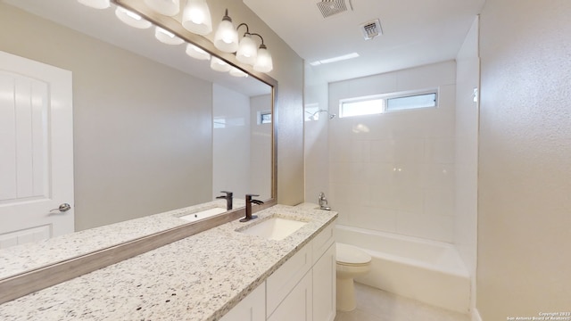 full bathroom with vanity, toilet, and shower / bathing tub combination