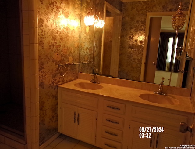 bathroom with vanity and tile patterned floors