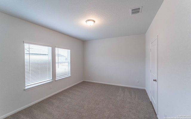 unfurnished room with a textured ceiling and carpet