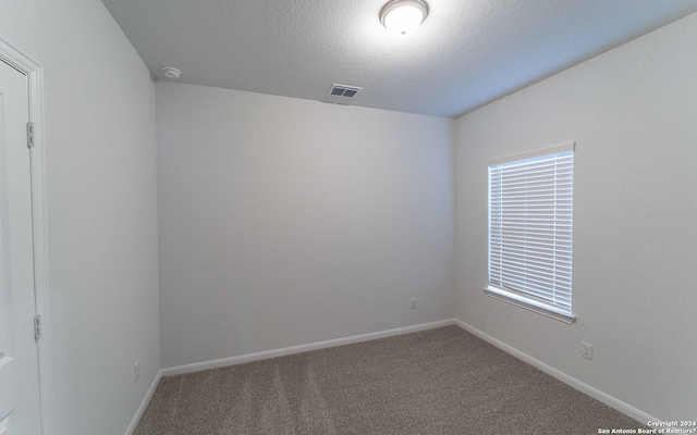 unfurnished room featuring a textured ceiling and carpet flooring