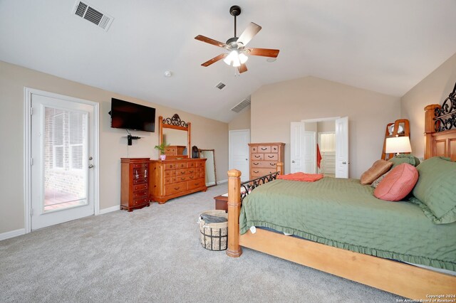 bathroom featuring vaulted ceiling, separate shower and tub, and tile patterned floors