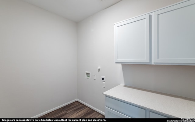 laundry room featuring dark hardwood / wood-style floors, washer hookup, hookup for an electric dryer, and cabinets