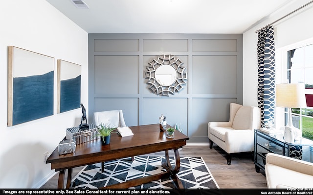 office area featuring light hardwood / wood-style floors