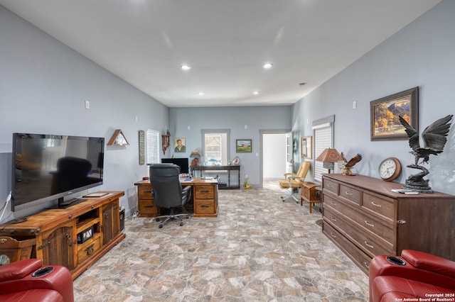 office featuring light tile floors