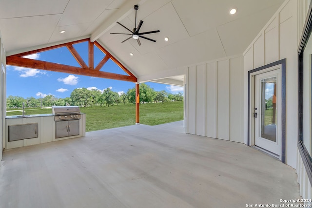 view of patio / terrace with grilling area and ceiling fan