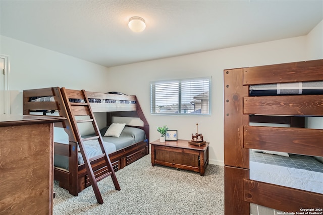 bedroom with light colored carpet